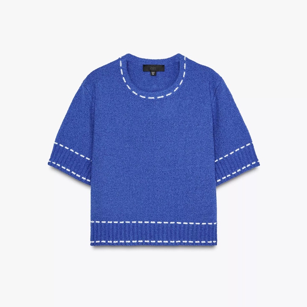 Zara Topstitch Knit Top - Bluish